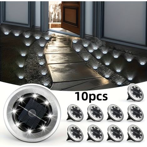 Lot de 10 lampes solaires intelligentes pour éclairage extérieur (villa, jardin, bassin, allée), double lumière (chaud/blanc), résistantes aux intempéries et longue durée. (1/5)