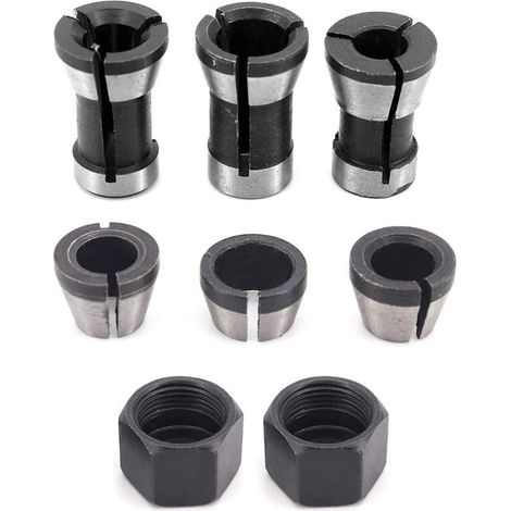 Lot de 6 mandrins de serrage en acier de haute précision pour défonceuse - 6 mm, 6,35 mm, 8 mm + 2 écrous (1/5)