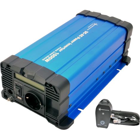 Spannungswandler FS1000D 12V 1000 Watt reiner Sinus BLAU m. Display mit Fernbedienung Kabel