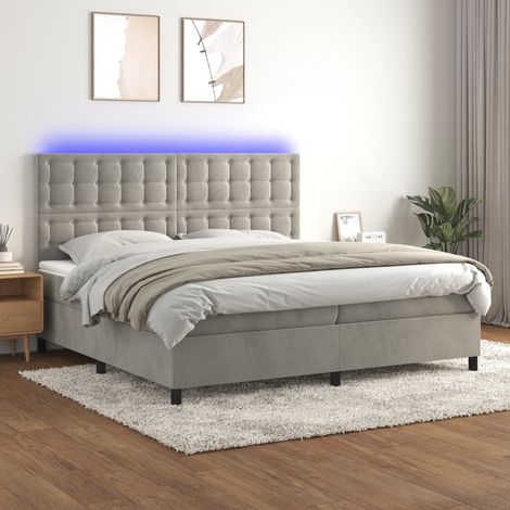 Lit Adulte - Sommier tapissier matelas et LED - Ensemble de lit tapissier - Chambre Intérieur Gris clair 200x200 cm Velours XRKJY6714759 (1/5)
