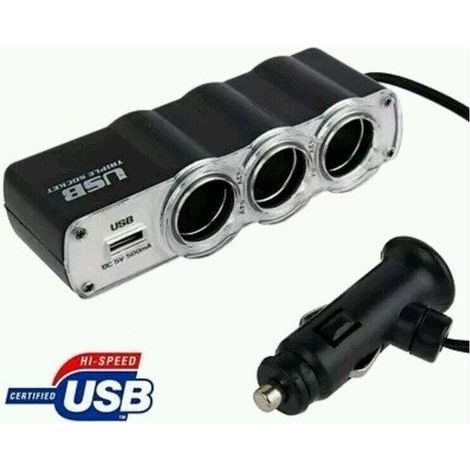 Multipresa a 3 vie per accendisigari auto con porte USB da 12/24 volt -