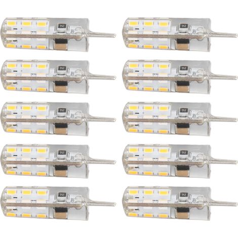 Lot de 10 ampoules LED G4 à deux broches, culot silicone, blanc chaud 3000K, 1,5W, 220V AC, 110 lm, pour éclairage extérieur (pièces de rechange).