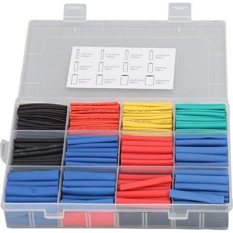 Kit de manchons thermorétractables, 850 pièces, Kit de manchons thermorétractables, souples et flexibles, ignifuges, rapport 2:1 (1/5)