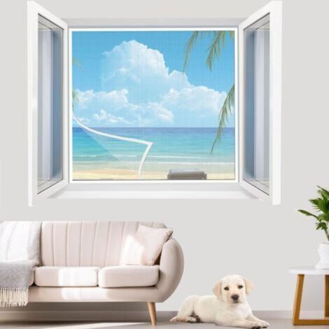 Moustiquaire Pour FenêTre 90x120cm,Moustiquaire Pour FenêTre,Avec Bande Ruban Magique,Blanc (1/3)