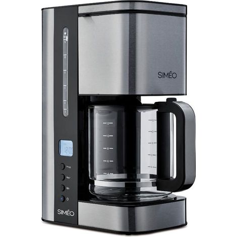 Cafetière filtre compacte 1,5 L – 12 tasses – Écran LCD – Système anti-gouttes – Arrêt automatique 30 min – Verseuse en verre inox – Simeo