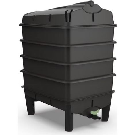 4-Tray Worm Composter Kit in Black - Includes Worms (1/5)
