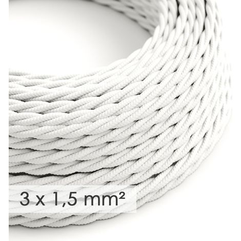 Creative-Cables Cavo elettrico in tessuto, Sezione 3x1,50, Bianco TM01, 1 m, Trecciato effetto seta