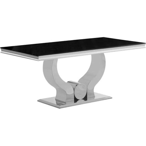 Table à manger TROFY 4 à 6 personnes 150x90 cm chrome plateau en verre noir