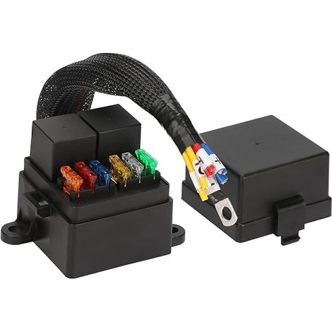 Prewired Fuse Box with 2 Relay Slots and 6 ATC/ATO Fuse Holders, 2 Relay DC 12V 4 Pin 80A 6 ATC/ATO Fuses, Universal Waterproof Fuse Block for Car, Truck, Boat, RV (1/5)