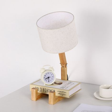 Lampe de table créative robot en bois massif de style européen, lampe de table en bois de style nordique, lampe de chevet avec ampoule, lumière tricolore 12W, norme européenne 8031, beige. (1/5)
