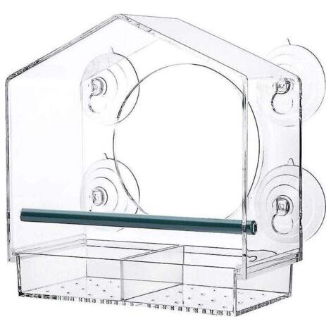 QORVA-Mangeoires à oiseaux pour fenêtre avec ventouses puissantes, transparentes pour l'extérieur, nichoir avec 2 compartiments amovibles