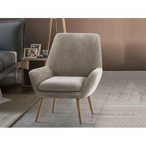 Talamo Italia Poltrona Annarita, Poltrona di design da salotto, 100% Made in Italy, Poltroncina relax in tessuto imbottito, Cm 80x70h95, Tortora, con imballo rinforzato (1/5)