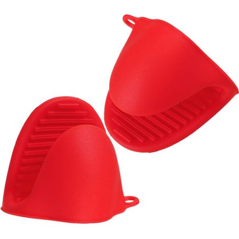 2 mini manoplas de silicona gruesas para horno, resistentes al calor, para barbacoa y cocina, rojas