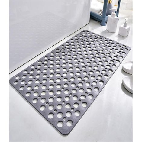Rutschfeste, antibakterielle Duschmatte aus TPE, 75 x 43 cm, schimmelresistent und maschinenwaschbar, mit runden Löchern, Grau