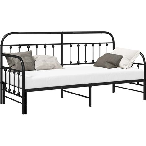 Lit simple  Lit adulte  Cadre de lit de jour Noir 80 x 200 cm Acier enduit de poudre