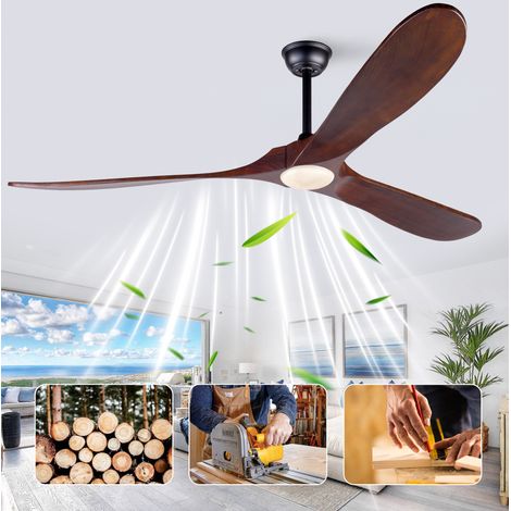 Ventilador de techo con luz, 70 pulgadas, 6 velocidades, reversible, madera maciza, nogal negro (1/5)