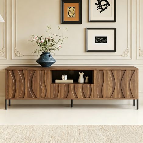 Meuble TV bois - avec 3 portes - Meuble TV moderne vague design - Meuble de salon scandinave - meuble télévision (1/5)