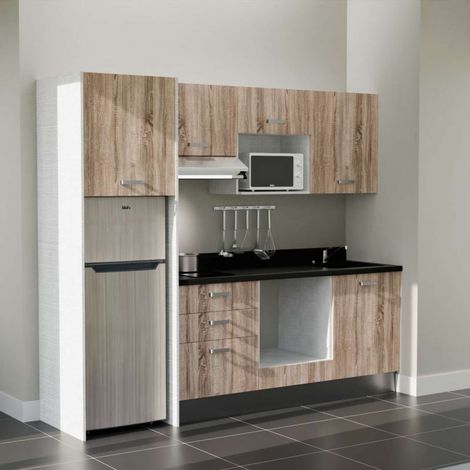Kochnischen K37L - 240 cm - Holz - Nero - Spüle rechts + Haushaltsgeräte Edelstahl (1/4)