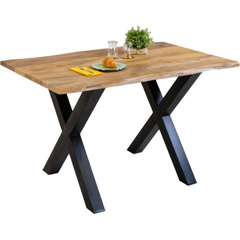 Esstisch Baumkante Massiv Mango naturfarben 120 x 80 schwarz X-Gestell Tiger (1/5)