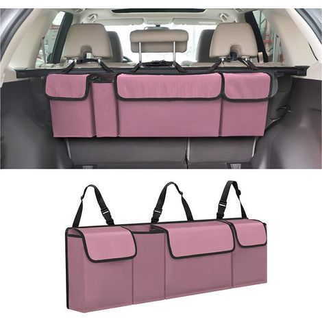 Rangement Coffre de Voiture, Organisateur De Coffre De Voiture, Pliables Rangement Organisateur de Coffre Sacs de Coffres Voiture, Antidérapant, Sangle Fixation Réglable(Couleur rose) (1/4)