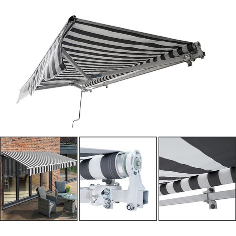 Hengda Tenda da sole retrattile per balconi con tessuto resistente ai raggi UV e all'acqua  angolo regolabile 0-30°  300x250cm Grigio / Bianco (1/5)