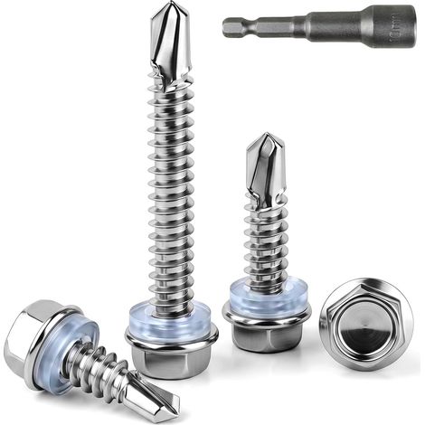 Vis Autoforeuse Inox Tête Hexagonale Rondelle M6.3x50mm 50 Pcs (1/5)