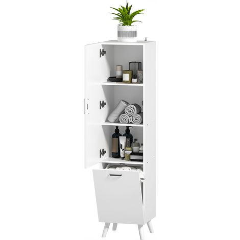 Meuble colonne de salle de bain meuble de rangement avec placards à porte, 35 x 31,5 x 144 cm, blanc (1/5)
