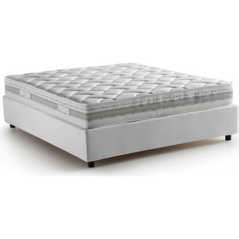 Talamo Italia Doppelbett Gioia, Containerbett mit Stoffbespannung, 100% Made in Italy, Frontöffnung, mit Matratze Cm 140x200 enthalten, Weiß