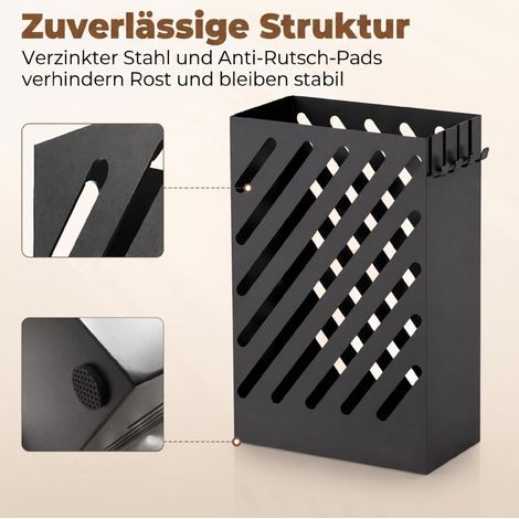 Regenschirmständer 28 x 14 x 41 cm aus schwarzem Stahl mit herausnehmbarer Tropfschale – MEUBLIV (1/5)