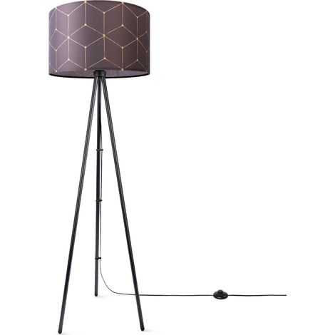 Paco Home Stehlampe Wohnzimmer Modern E27 Leselampe Stehleuchte Stativ Retro Lampenschirm Design 1 (Ø45,5 cm), Stehleuchte Dreinbein - Schwarz