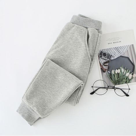 Kinder-Jogginghose mit hochgekrempelten Bündchen, Dinosaurier-Print, Bündchen an den Knöcheln, lange Baumwoll-Sporthose, warm und lässig, ideal für Frühling und Herbst, grau, Größe L (für eine Körperg (1/5)