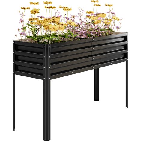 Bac Potager Surélevé 127 x 45,7 x 80 cm, Carré Potager en Acier Galvanisé avec Pieds, Anti-Rouille, Drainage Intégré, Noir