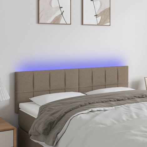 Tête de lit avec lumière LED，Panneau de lit，Décoration murale Taupe 144x5x78/88 cm Tissu XJDT357185 (1/5)