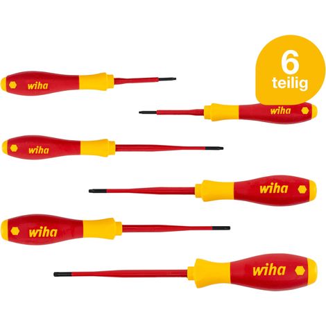 Wiha Schraubendreherset SoftFinish slimFix (36558), 6 teilig, Schraubenziehersatz VDE Elektriker, isoliert 1000v, Torx