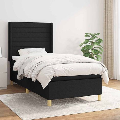 Cama box spring con colchón tela negro 90x200 cm (1/5)