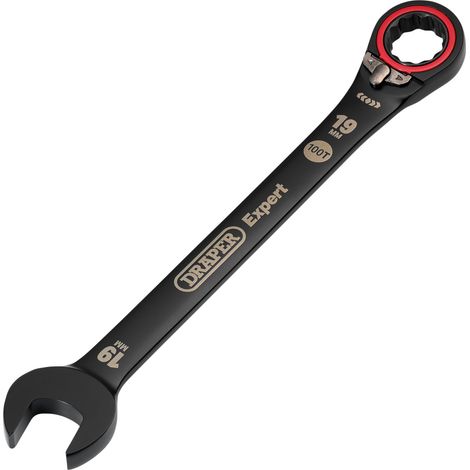 Draper 03909 Draper Expert HI-TORQ Metric Reversible Ratchet Combination Spanner, 19mm, Black