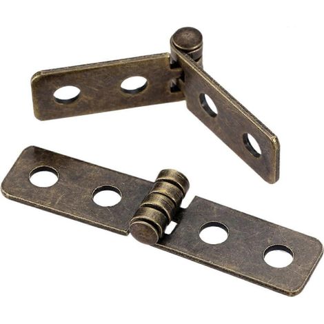 2 charnières en laiton antique avec vis, 4 trous, pour porte de placard ou coffre, 13 mm (1/5)