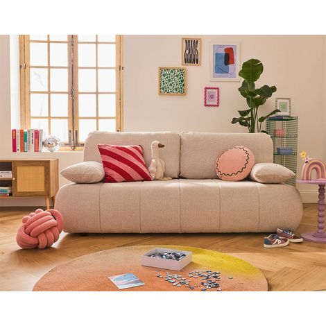 Harper - 3-sizter schlafsofa mit bettkasten aus strukturiertem stoff - beige