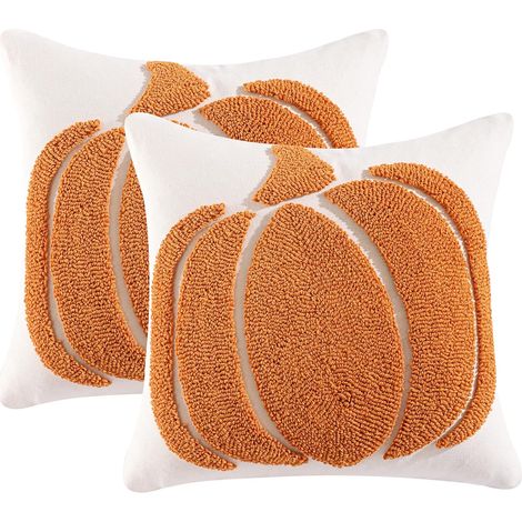CCYKXALot de 2 Citrouille Orange Housses de Coussin d’Automne 45x45 cm Action de Grâce Polyester Lin Halloween Décoratif Taie d'oreiller pour Canapé Jardin (1/5)