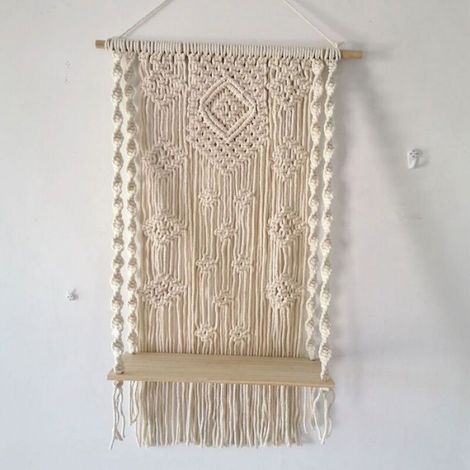 Étagère Murale Macramé - En Coton Naturel Et Bois De Bambou - Décoration Murale Bohème Pour Entrée Ou Chambre - 44 X 70 Cm (1/5)
