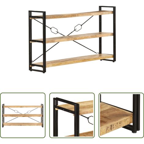 Bibliothèque en bois brut - Bibliothèque à 3 niveaux 140x30x80 cm Bois de manguier massif (1/5)