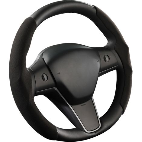 Housse de volant de voiture en daim, antidérapante, confortable, respirante, anti-transpiration, protection pour l'été, noir (1/5)