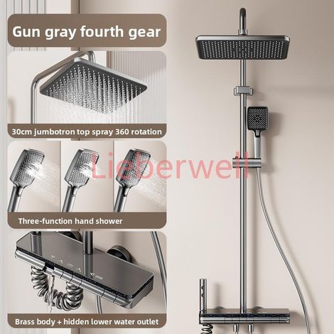 Ensemble de douche tout en cuivre avec affichage numérique intelligent thermostatique, suite complète pour les marchés domestiques US et EU (1/5)