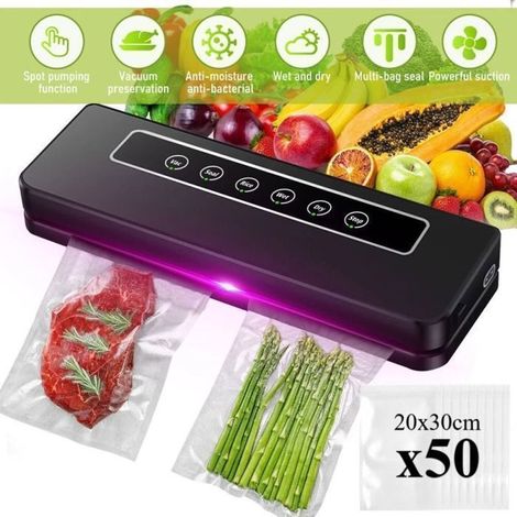 Machine Sous Vide - Emballeuse sous vide - 6 Modes-65 KPa 3000 R-Désinfection UV- LED Voyants-avec 50 Sacs-20 × 30 cm (Noir) (1/5)
