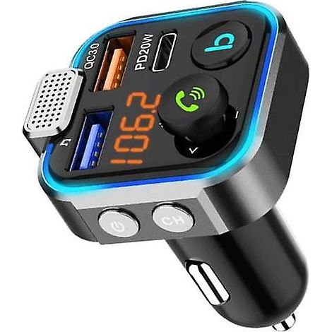 Émetteur FM Bluetooth 5.0 pour voiture, adaptateur audio, lecteur MP3 avec basses profondes, grand microphone, lecture de musique USB QC3.0, chargeur rapide PD20W (1/5)