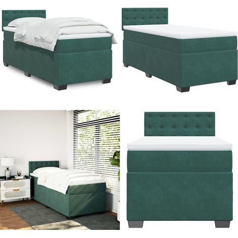 Sommier à lattes de lit avec matelas Vert foncé 100x200 cm - Lit Double - Literie - Chambre À Coucher - Meuble De Chambre - Literie Luxe - Home & Living (1/5)