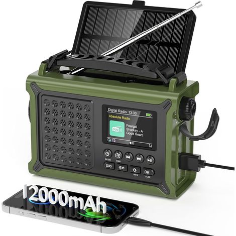 Radio Portable Dab/Dab+& FM, Radio Numérique avec Bluetooth 5.0, Écran Couleur 2,4", 12000mAh Power Bank pour Le Chargement d’Urgence du Téléphone Intelligent, 80 Stations Préréglées, Double Alarme (1/5)
