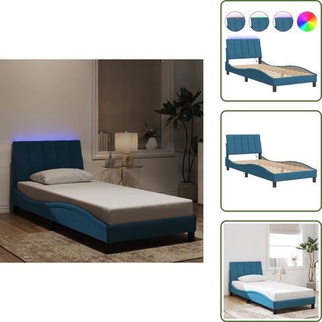 Cuscino testiera - vidaXL Giroletto con LED senza Materasso Hanko Blu 90x200 cm in Velluto - Letto con velluto
