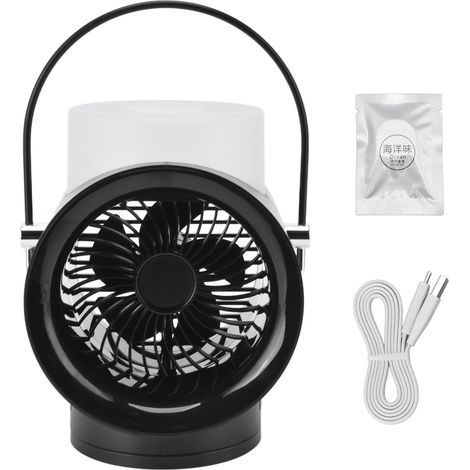 Ventilateur USB rechargeable 350ml avec brumisateur, 3 vitesses et lumière - Idéal pour maison, voyage, camping (Noir) (1/5)