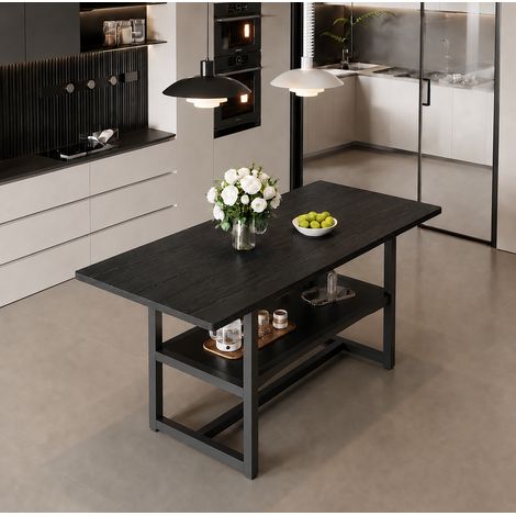 Tavolo da pranzo rettangolare industriale 160 x 90 x 76 cm, 4-6 persone, nero DESVIAE (1/5)